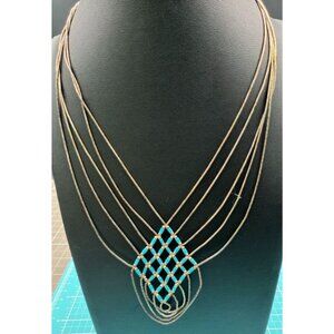 Vintage Southwestern 5 Strand Liquid Sterling Silver Weave with Teal Blue Beads
